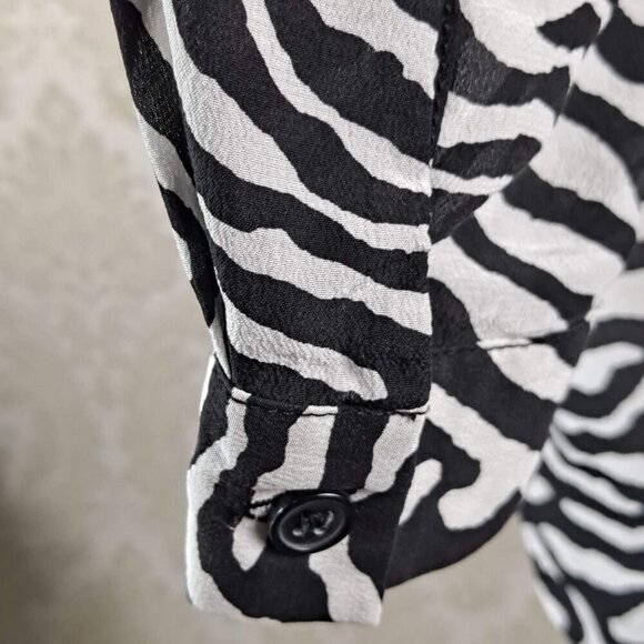 Dora Landa Sz Small Black/White Zebra Print Hi-Low Tunic 100% Silk Long Sleeves - Picture 9 of 14